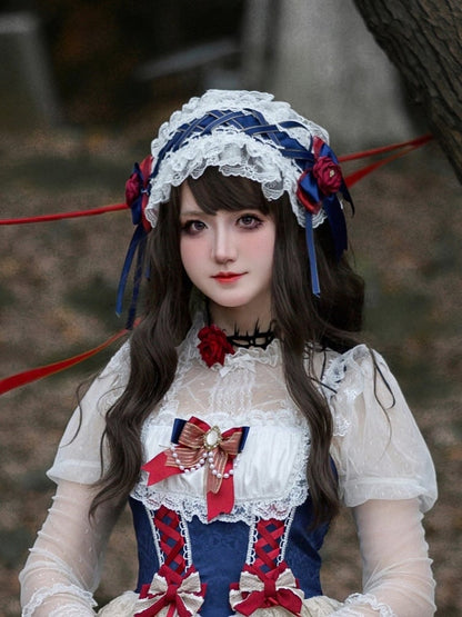Bow Red Lace Blue Lolita Hairband