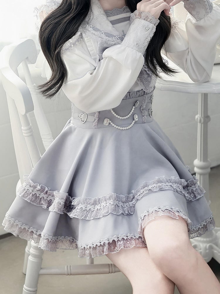 High-Waisted Skirt with Bead Chain and Lace - Ekomi