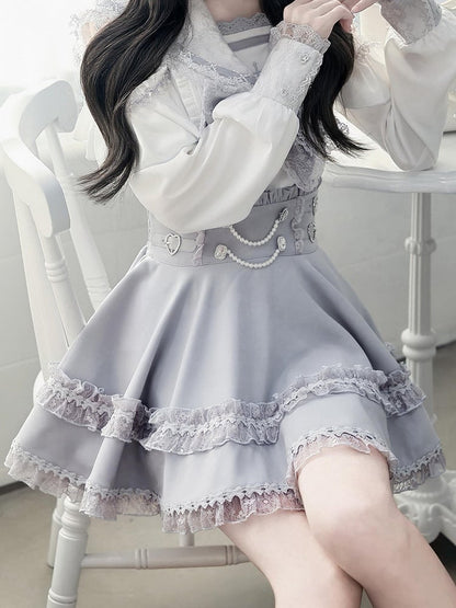High-Waisted Skirt with Bead Chain and Lace - Ekomi