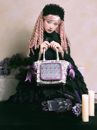 Halloween-Ita-Tasche mit Blumenmuster und Kreuzschnürung in Weiß und Lila