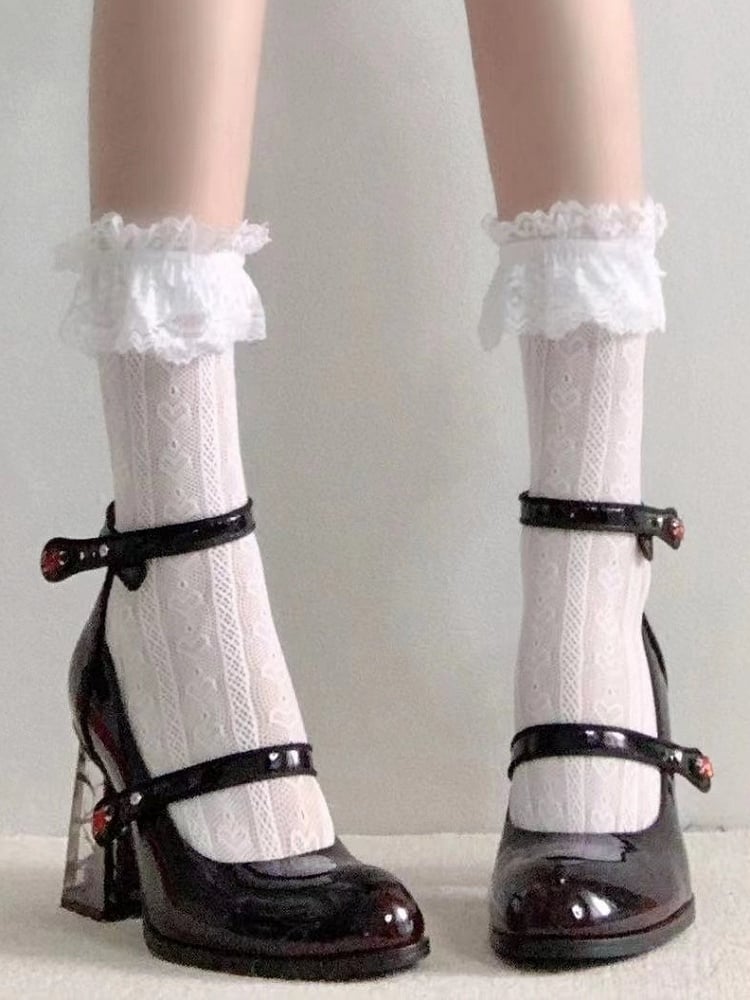 Rhinestone Black Transparent Accents High Heel Mary Block Rose-themed Rose Gothic Janes with Decor