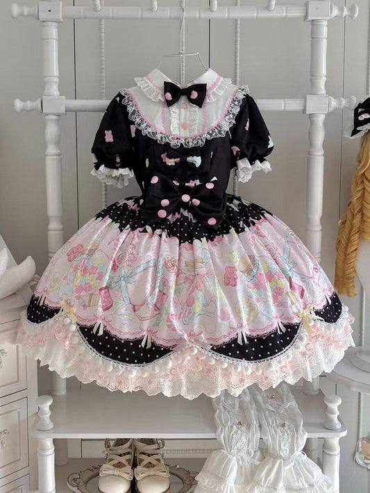 Polka Dot Black & Pink Bow Lace-Trimmed Cute OP Dress - Inspiration Post