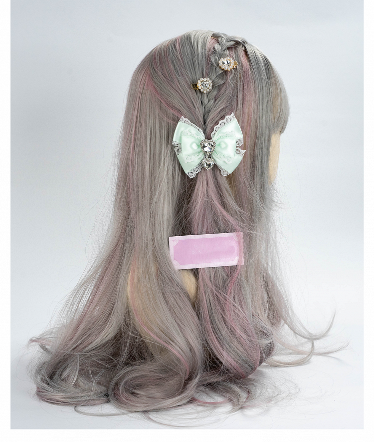 Jirai with Green 4 Options Rhinestones Kei Bow Hairclip Shimmering Mint