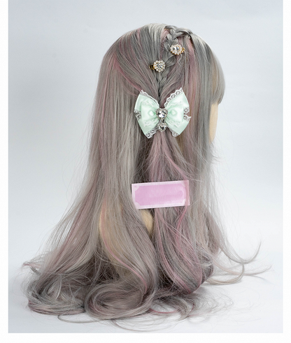 Jirai with Green 4 Options Rhinestones Kei Bow Hairclip Shimmering Mint