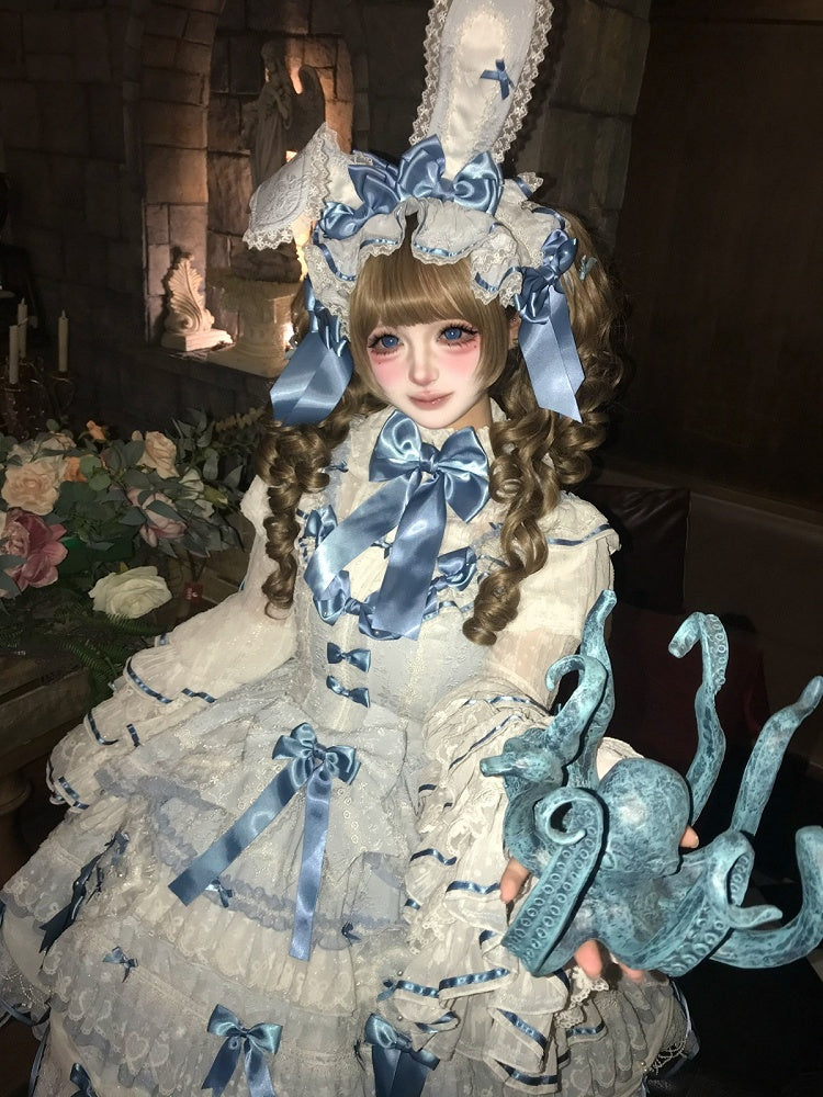Blue Hanayome Lolita Layered Hime JSK Dress with Bow Accents - Starry Messenger