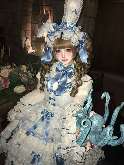Blue Hanayome Lolita Layered Hime JSK Dress with Bow Accents - Starry Messenger