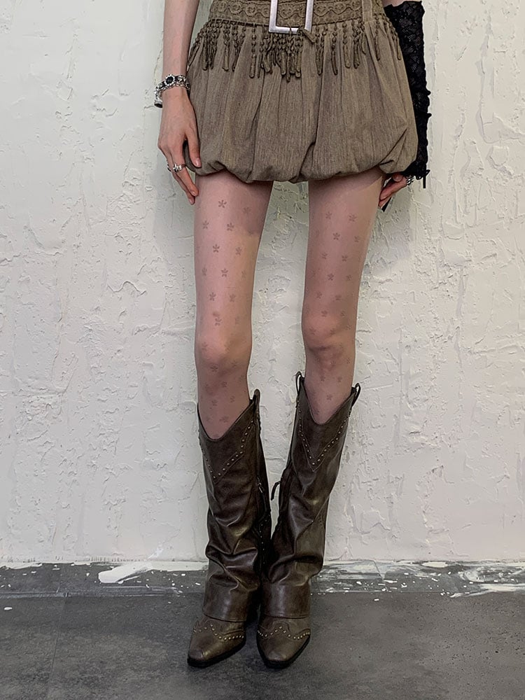 コーヒーウェイストランドフローラルスタープリントタイツ