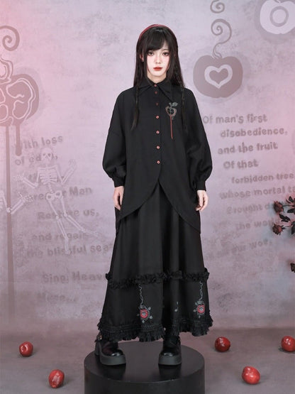 With Skirt Eden-inspired Trim Gothic Black Midi Print Lace