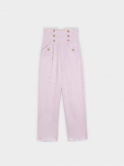 Cherry Blossom Print High-Rise Trousers in Sakura Pink - DevilInspired Exclusive Collection