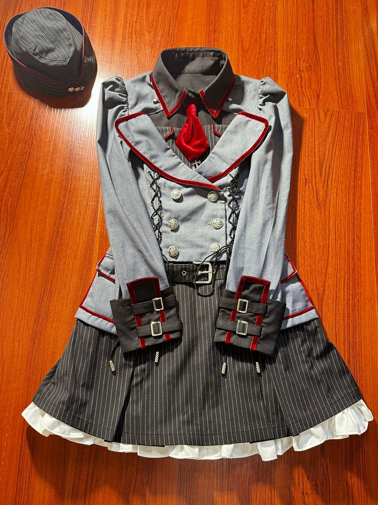 Military Lolita Gown with Striped Pattern - Muguang Galaxy Original