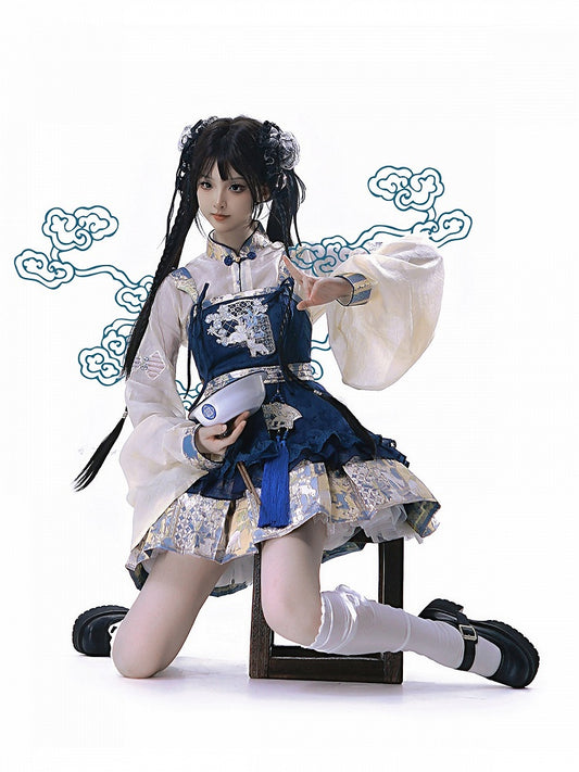 Hanfu Lolita Blouse Jumper Skirt Embroidery Pipa Sleeves - Zao Jing Ji