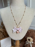 Pink Bow Pendant Necklace - Rose Weaving Poetry
