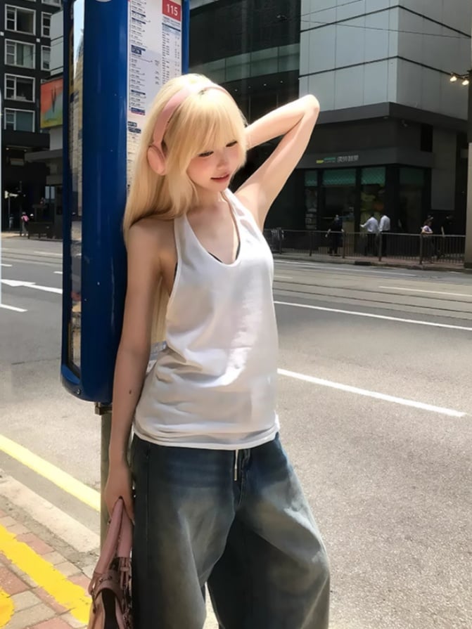 バックレストップ ホワイト ホルターネック グラマラス