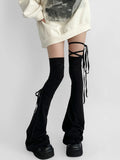 Flared Black Strap Design Warmers Leg