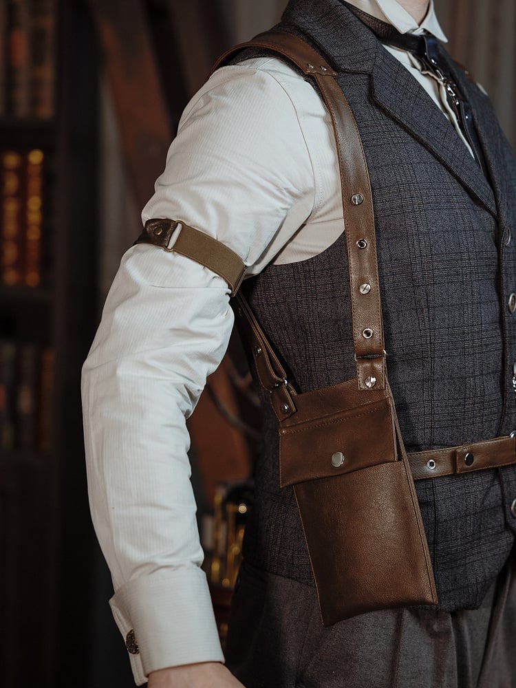 PU Shoulder Harness Holster Coffee Steampunk Adjustable