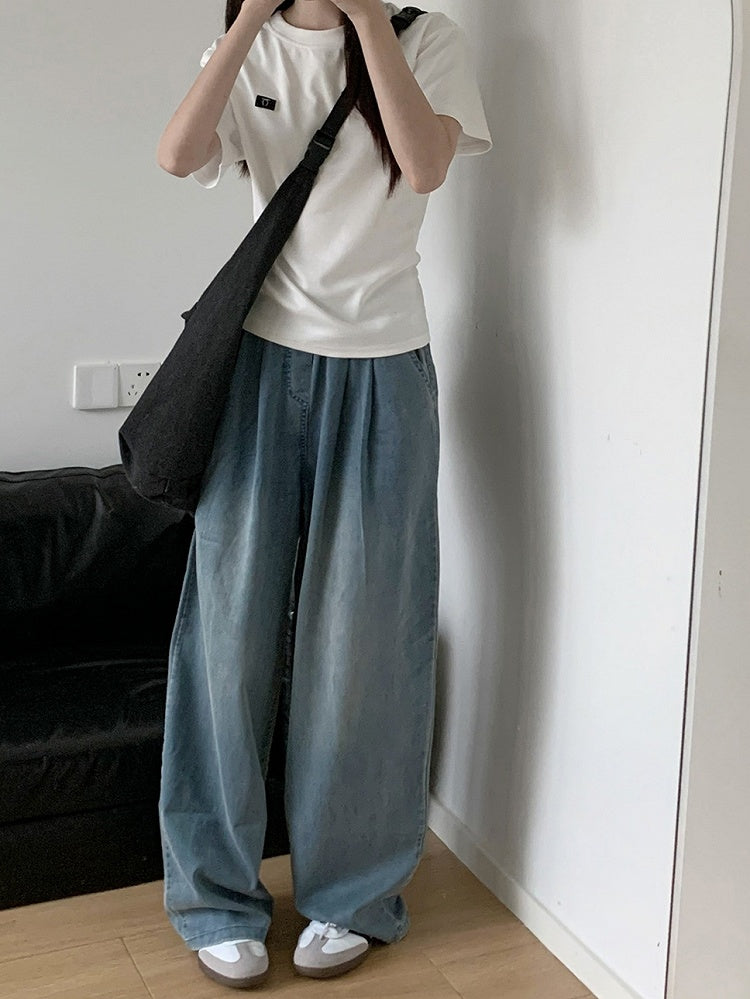 グレー/ホワイト ラウンドネック Tシャツ