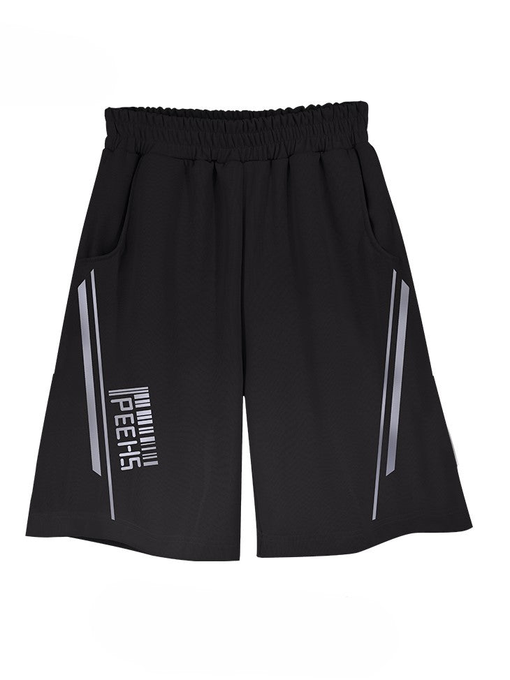 Elastic with Waist Shorts Subtle Line Black Print