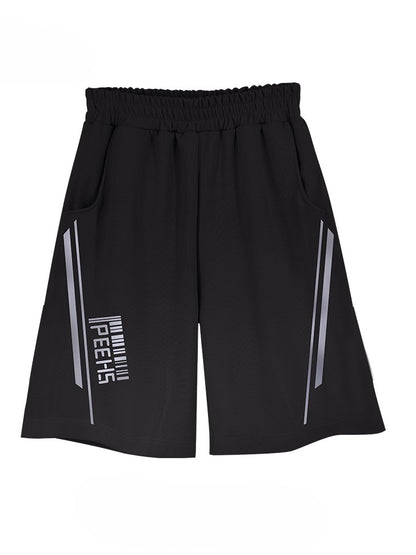 Elastic with Waist Shorts Subtle Line Black Print