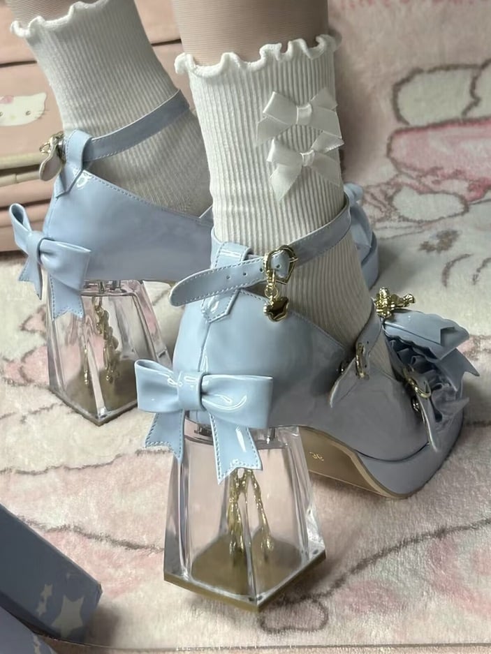 Blue Janes Platforms - Crisscross Leather Style Mary Sweet PU with Straps