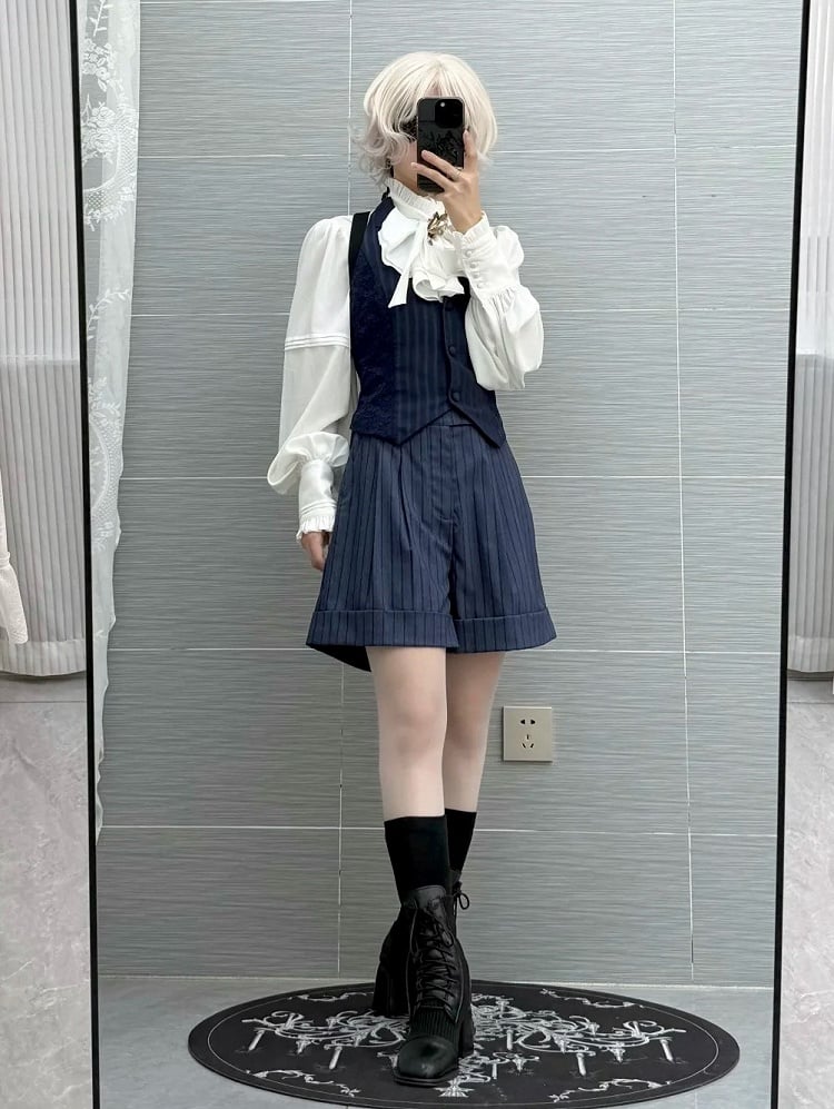 Ouji Fabric Shorts Lolita Dark Blue Straight-leg Striped