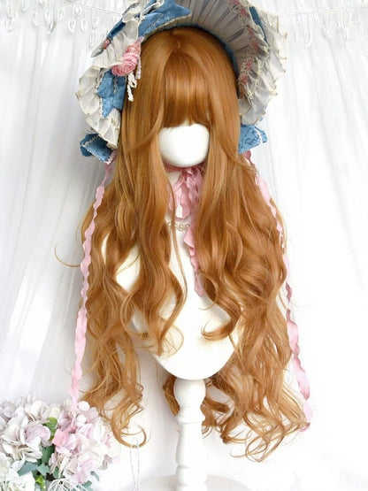 Brown 80cm Long Wavy Curly Wig with Full Bangs - Sinwavy