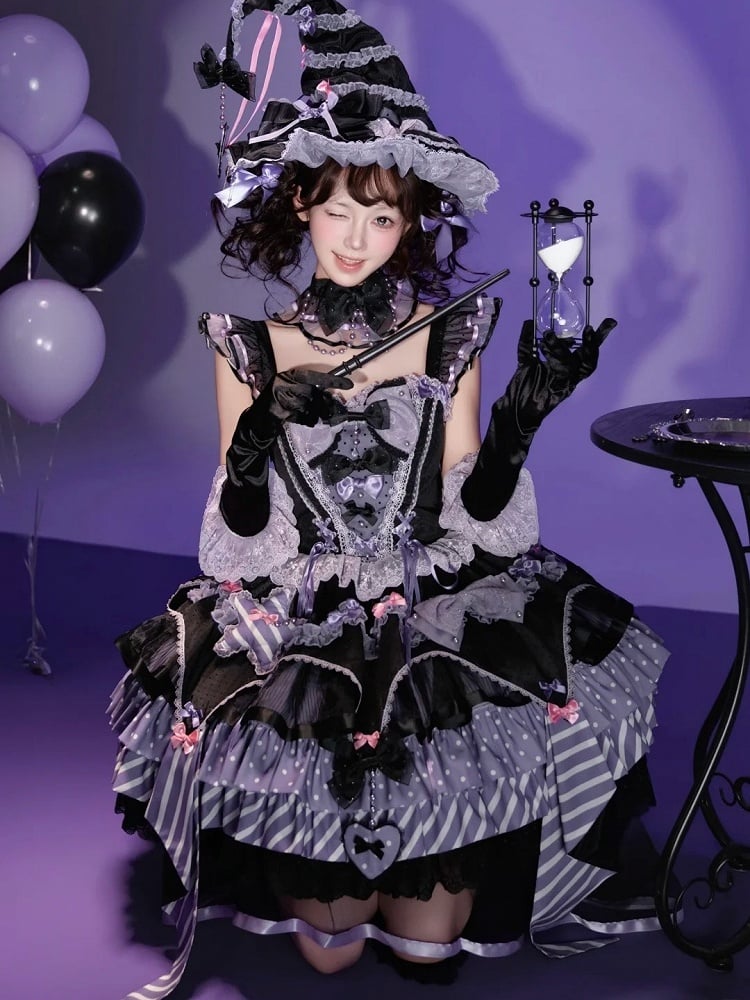 Lolita Choker with Bowknot & Bead Chain Accents - SheepBallad