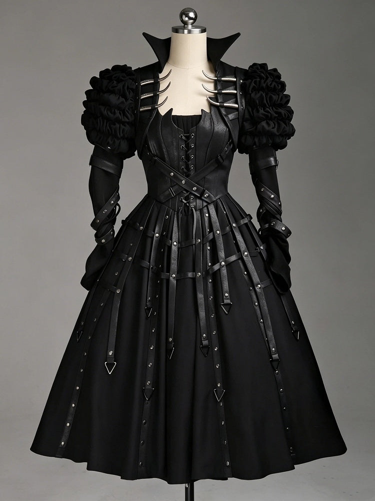 Black Collared Cropped Jacket with Spine Studs - FOXTROT