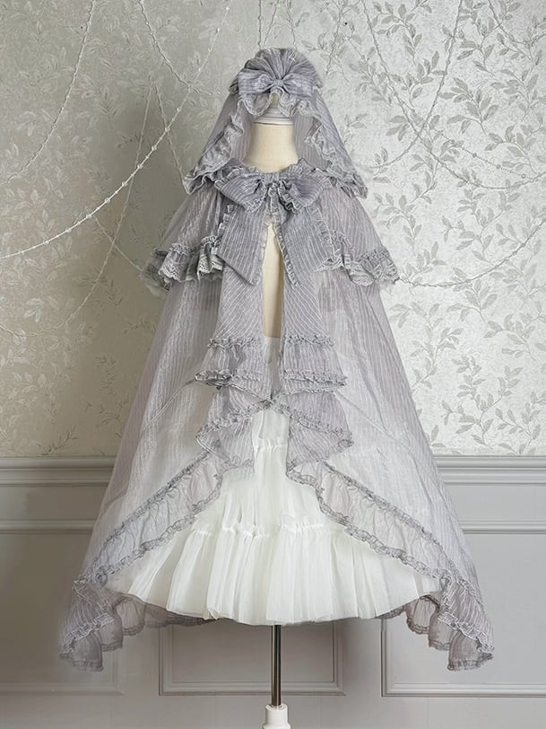 Silver Cloak Gray Trimming Ruffle Cascading