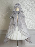 Silver Cloak Gray Trimming Ruffle Cascading