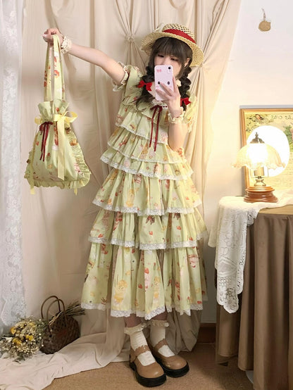 グリーンクリームバッグプリント / ハンドデザート