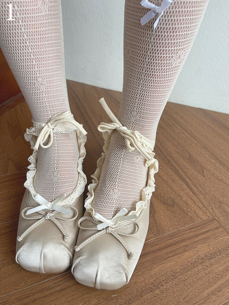 Butterfly Tights Pattern Socks Trim Hollow-out Nude /Lace
