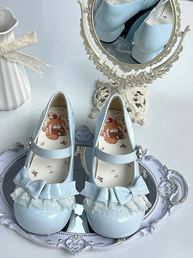 Round Mary – Blaue PU-Lederschuhe mit Design-Zehenpartie und niedrigem Absatz