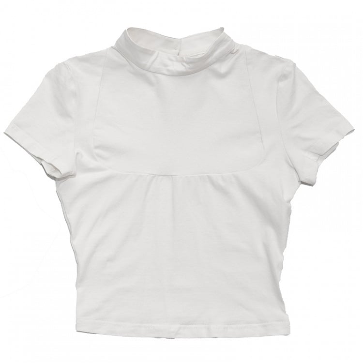 Colorblock Crop Tee with Detachable Feather Cross Brooch Black/White