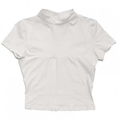 Colorblock Crop Tee with Detachable Feather Cross Brooch Black/White