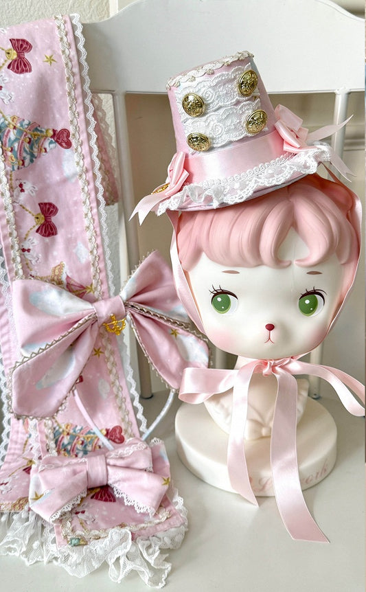 (Pink Printed Bowknot Lolita Mini Hat Sweet Ribbon KC /