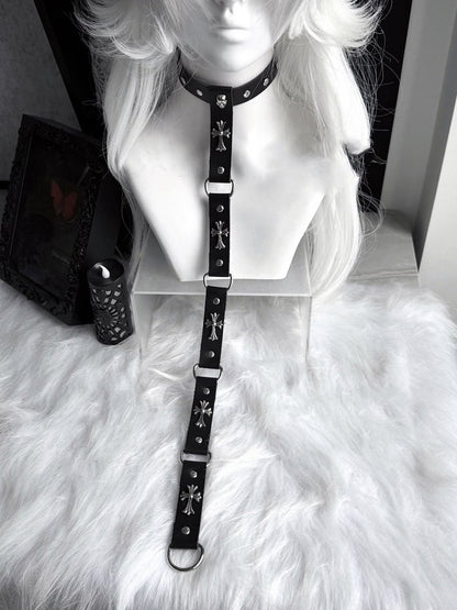 Chain Choker Punk Black/Red PU Cross Embellished Stud and