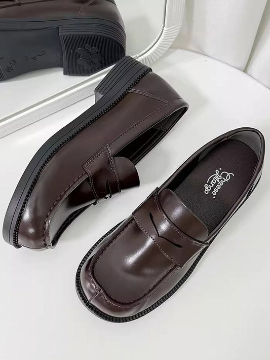 Style for Preppy Slip-In Shoes Brown Comfortable Uniform Low-heel - Slip-on Fit JK