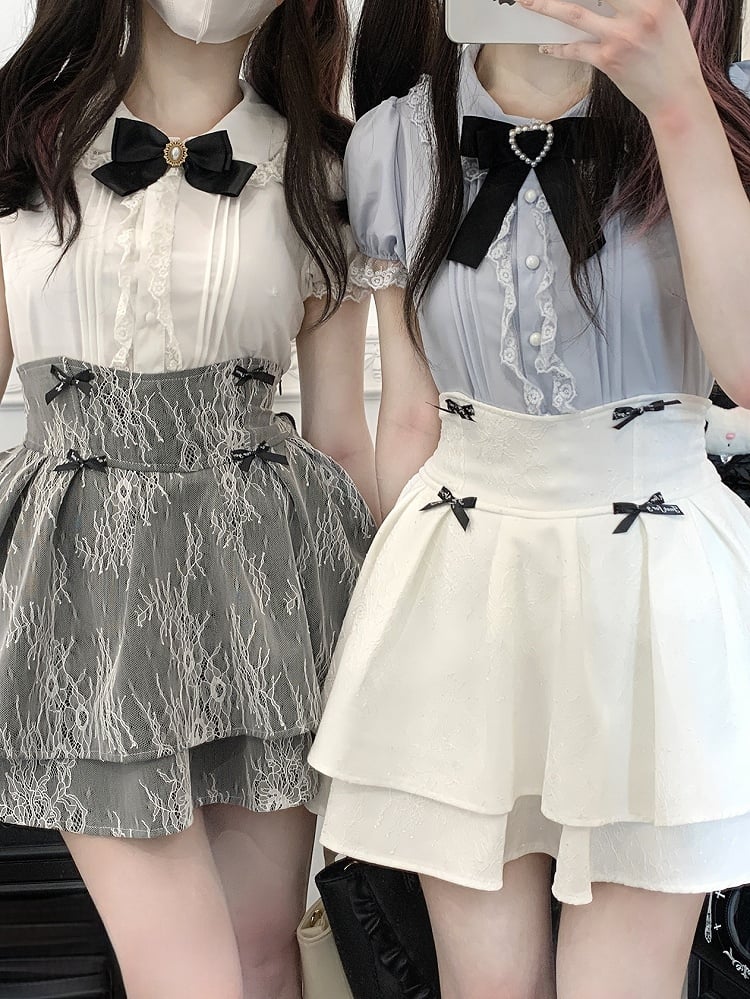 Kurzarmbluse Peter Pan Kragen Jirai Kei Schwarz/Pink/Blau/Weiß