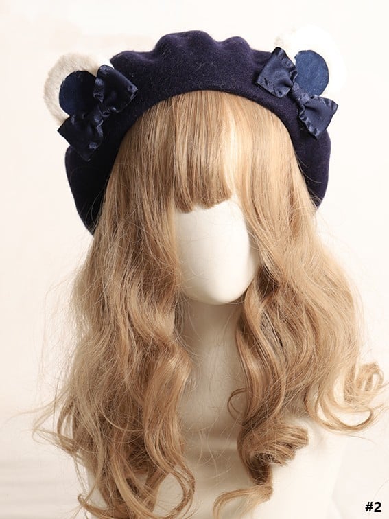 20 Color Options Sweet Lolita Plush Bear Ear Bowknot Beret