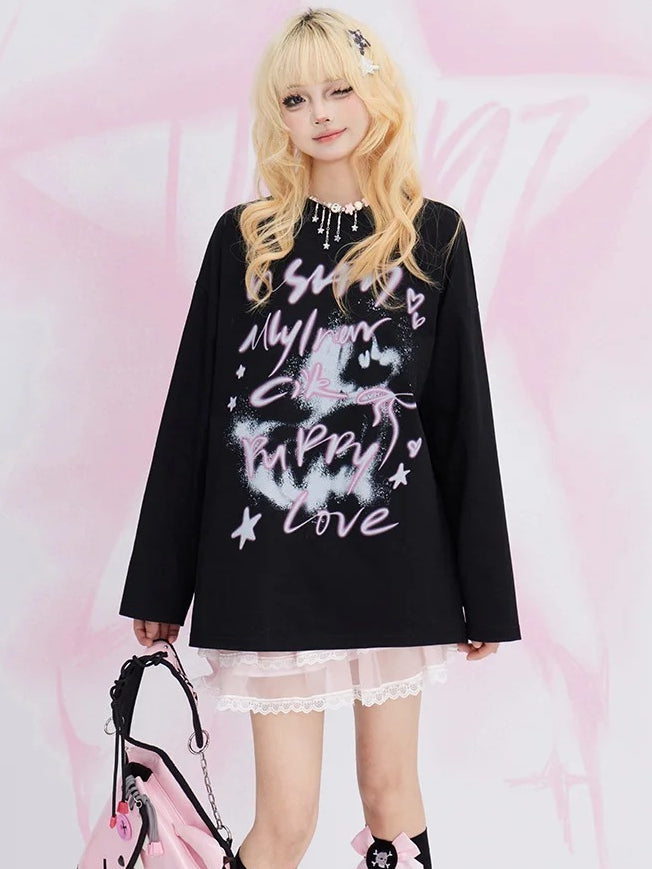 Loses Sweatshirt mit Rundhalsausschnitt und schwarzen Buchstaben