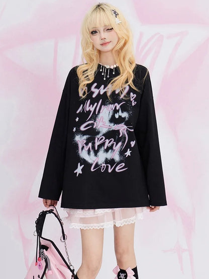 Loses Sweatshirt mit Rundhalsausschnitt und schwarzen Buchstaben