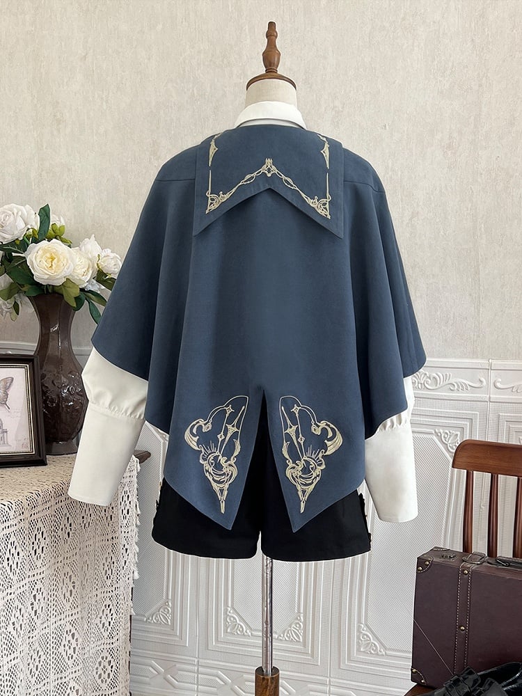 Kleines Lolita-Set, Umhang, Weste, Ärmel, braune Shorts, volle Detektivstimmung, langes schwarzes Hemd + – Ouji