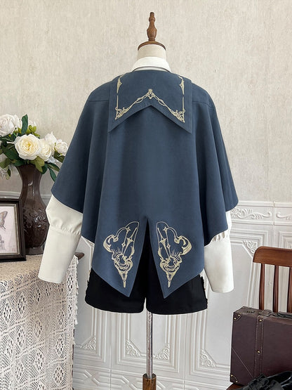 Ouji Lolita Pointed Foldover Collar Long Sleeves Shirt with Crossover Tie Jabot