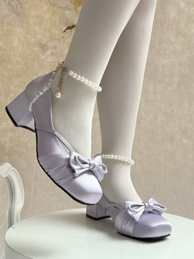 Straps Elegant Purple With Ankle Buckle Bow Top Detachable 3 Janes at Mary