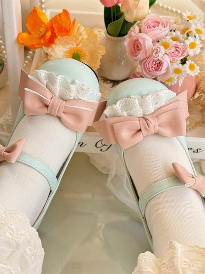Sweet with Janes Heel Choice Round Bows Green Decor Style Pink Toe Mary Classic - Design 2cm/5cm