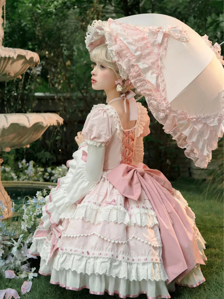 One Pink White and Bell Dress Piece Layered Lolita Sleeves School Long Old