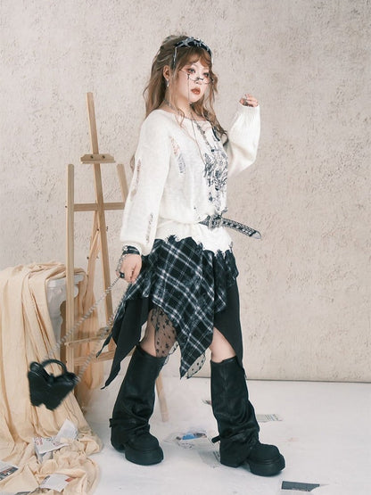 Plaid Hem Handkerchief Size Embroidered Lace with Black Skirt Layer Patchwork Plus Star