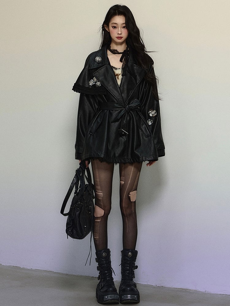 ブラックフローラルノッチカラーPUブレザー