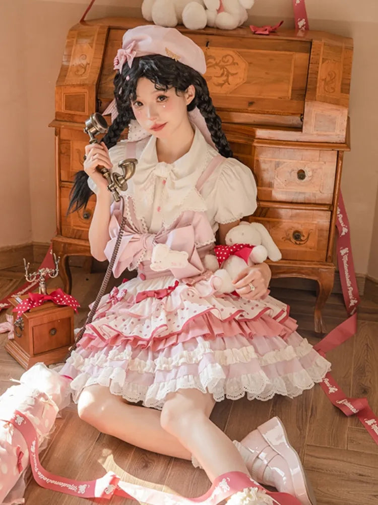 パフカラースリーブのショート丈ホワイトシャツ 蝶結び