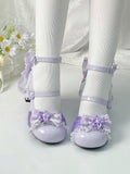 Purple Sweet Lolita Shoes with Cherry Flower Theme and Back Bow - XIN MENG